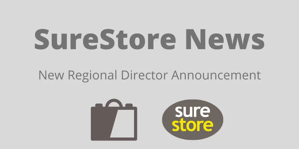 surestore-news Graphic featuring the text 'SureStore News' and 'New Regional Director Announcement.' Includes an icon of a briefcase and the SureStore logo.